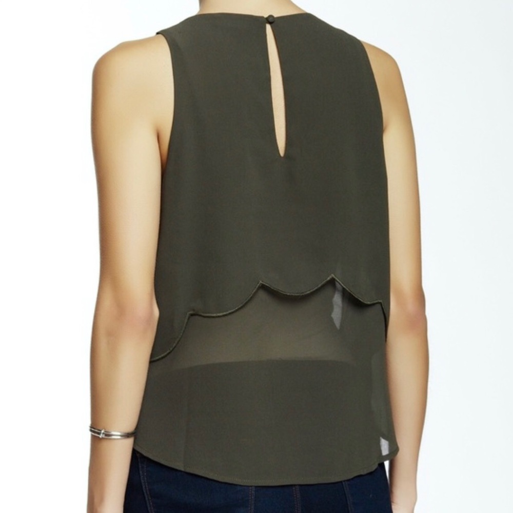 ASTR forest green crochet trim sheer overlay top - Picture 2 of 11